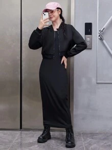 Cô gái tuổi teen Zip Up Áo & Váy - màu đen - Xem 1