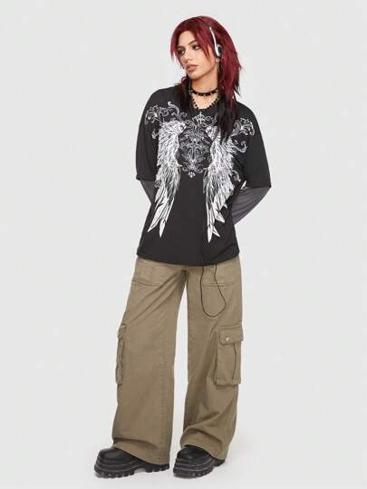 Grunge Punk 2 In 1 Wings Graphic Tee, School