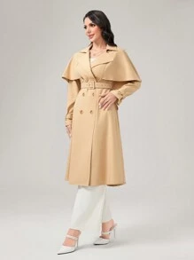 Modelyn Áo khoác dài có thắt lưng đôi ngực - Màu Khaki - Xem 4