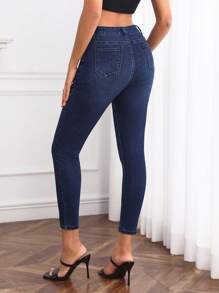 SHEIN Privé Cao eo Gầy Quần skinny Quần jean - Rửa tối - Xem 2