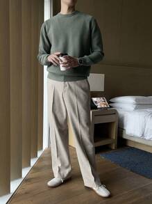 DAZY 男士纯色圆领秋季毛衣 - 綠色 - 查看 6