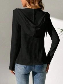 SHEIN Tall 拉鏈開襟連帽夾克 - 黑色 - 查看 2