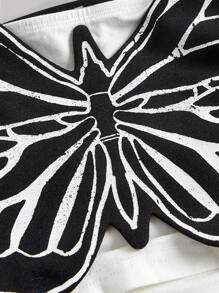 SHEIN MOD Butterfly Print Tie Backless Halter Top - Black and White - View 3