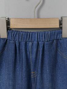 SHEIN Chàng trai trẻ Thư được vá Áo chui đầu & Denim Hiệu ứng Quần & Sọc Khăn choàng - Màu vàng - Xem 4