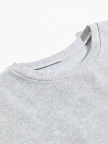 SHEIN EZwear 圖形圖案落肩袖加絨內裏運動衫 - 淺灰色 - 查看 7