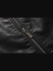 Men Long Sleeve Zip Up Drawstring Hooded PU Jacket, For Fall Winter - Dark Grey - View 6