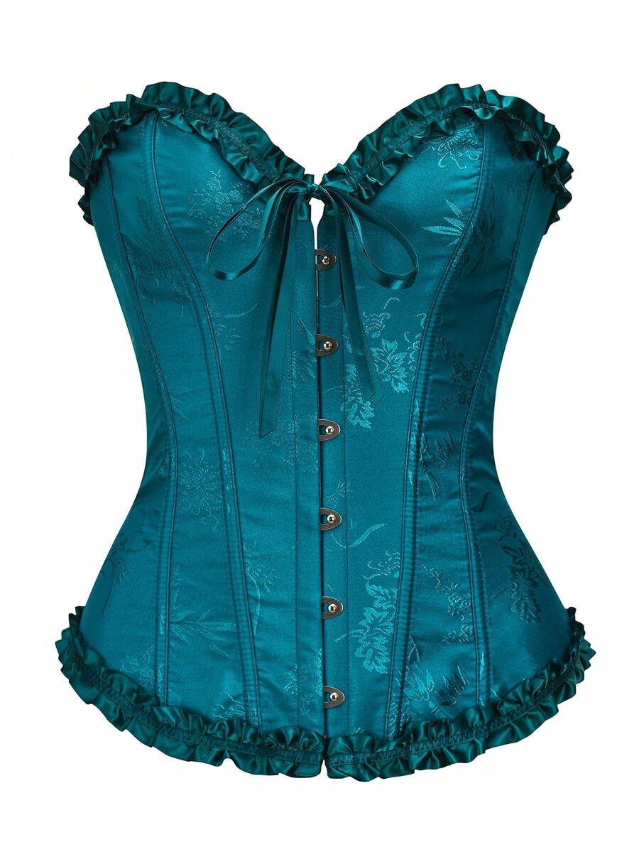 女士花卉提花露背抹胸文胸上衣，派对/情人节假日胸衣 - 藍色 - 查看 1