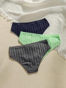 3 piezas Calzoncillos ribete con encaje tejido de canalé - Multicolor - Ver 8