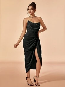 Váy xòe nhún bèo chiffon thời trang nữ, váy dự tiệc - màu đen - Xem 3