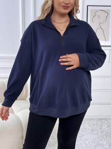 SHEIN Plus Half Zip Drop Shoulder Sweatshirt For Maternity