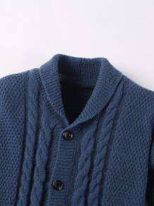 SHEIN Jonge jongen Casual Straatstijl Losse pasvorm Knoppen Cardigans Met Gedraaid En Knit patroon , Herfst Winter