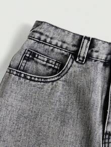 SHEIN Teen Girl Slant Pocket Denim Skirt - Light Grey - View 4