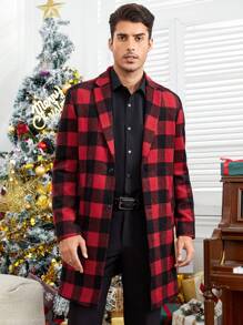 Manfinity VCAY Men 1pc Buffalo Plaid Lapel Collar Overcoat - Multicolor - View 1