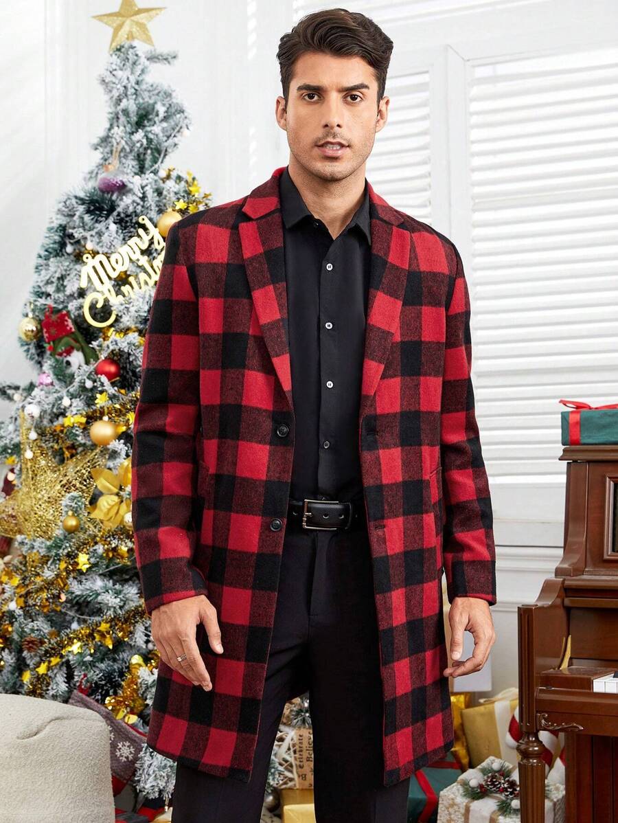 Manfinity VCAY Men 1pc Buffalo Plaid Lapel Collar Overcoat - Multicolor - View 1