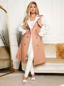 SHEIN SXY Hai âm Đôi ngực Thắt lưng Áo khoác Trench - Nhiều màu - Xem 1