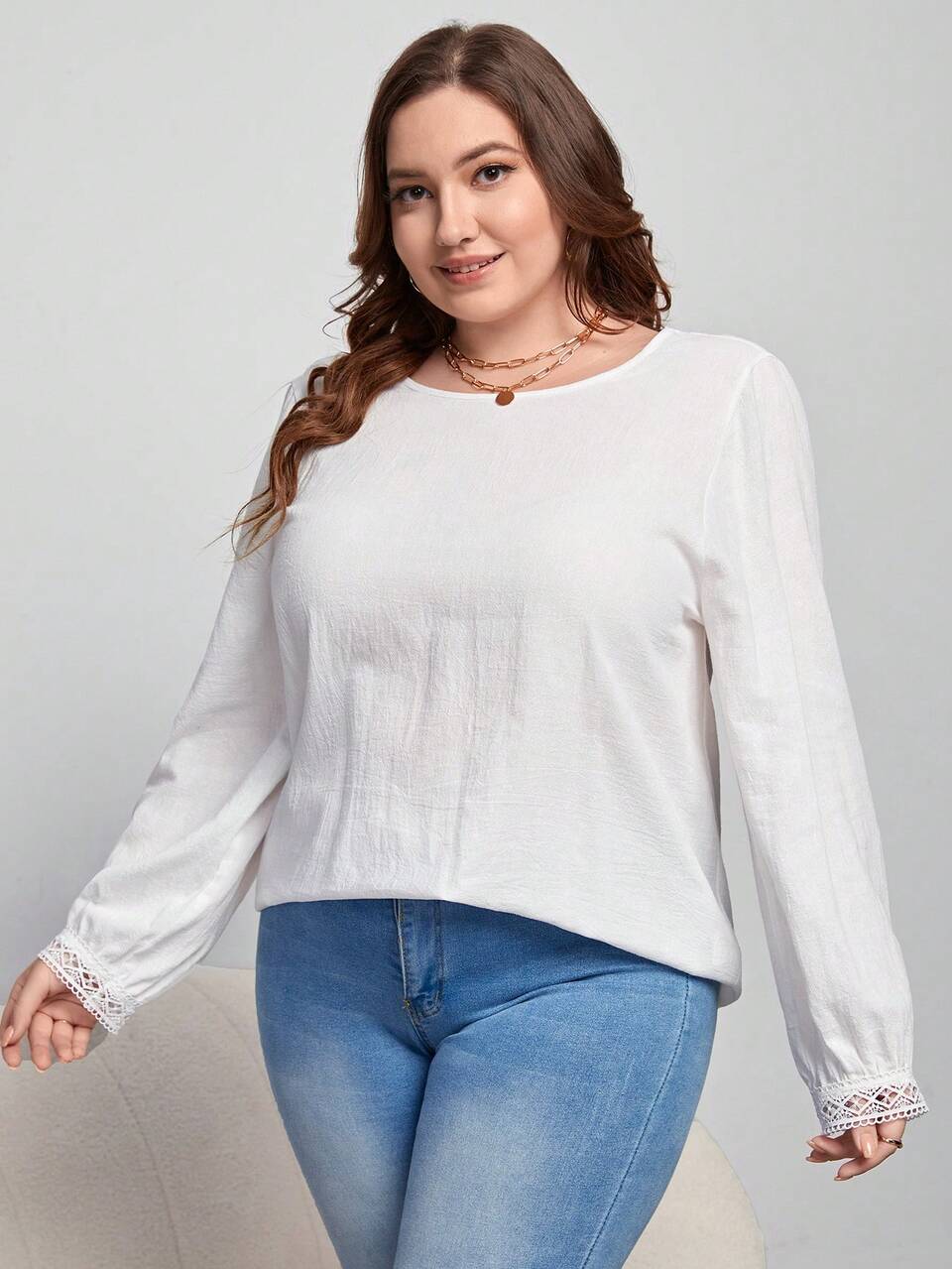 Plus Guipure Lace Insert Blouse