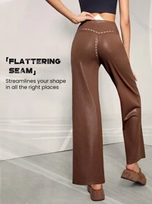 GLOWMODE Foiled Leather Effect Straight Wide Leg Pocket Brushed Sports Pants