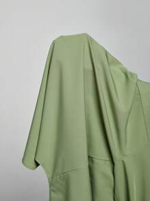 SHEIN Essnce 纯色正面纽扣衬衫 - 綠色 - 查看 7