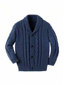 SHEIN Jonge jongen Casual Straatstijl Losse pasvorm Knoppen Cardigans Met Gedraaid En Knit patroon , Herfst Winter