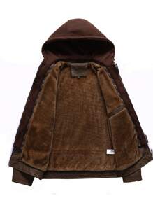 Men Long Sleeve Zip Up Hooded PU Leather Jacket, For Fall Winter, Grunge