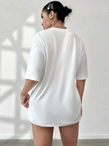 SHEIN Unity 萬聖節骷髅頭圖案落肩T恤 - 白色 - 查看 2