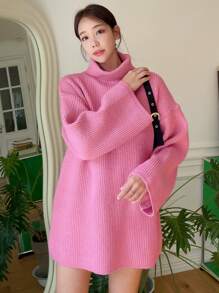 DAZY 高领落肩毛衣、长袖上衣秋季 - 粉色 - 查看 5