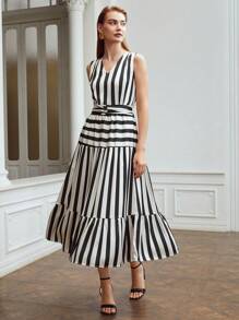 MOTF PREMIUM Vestido de rayas a capas - Blanco y Negro - Ver 4