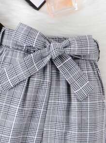 SHEIN Elladie kids 女小童荷葉邊T恤&格紋印花腰帶長褲