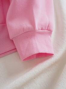 SHEIN EZwear 蝴蝶和字母圖案抽繩加絨內裏連帽衫 - 淺粉色 - 查看 5