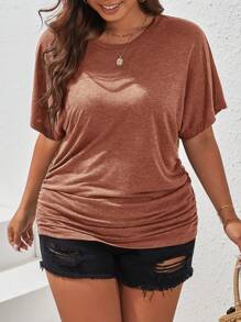 SHEIN Frenchy Plus Solid Batwing Sleeve Tee - Red - View 5