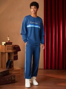 HARRY POTTER X SHEIN 男士字母圖案落肩袖衛衣和衛褲 - 彩色 - 查看 8