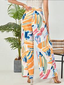 AAmilife Brush Print Wide Leg Pants - White - View 2