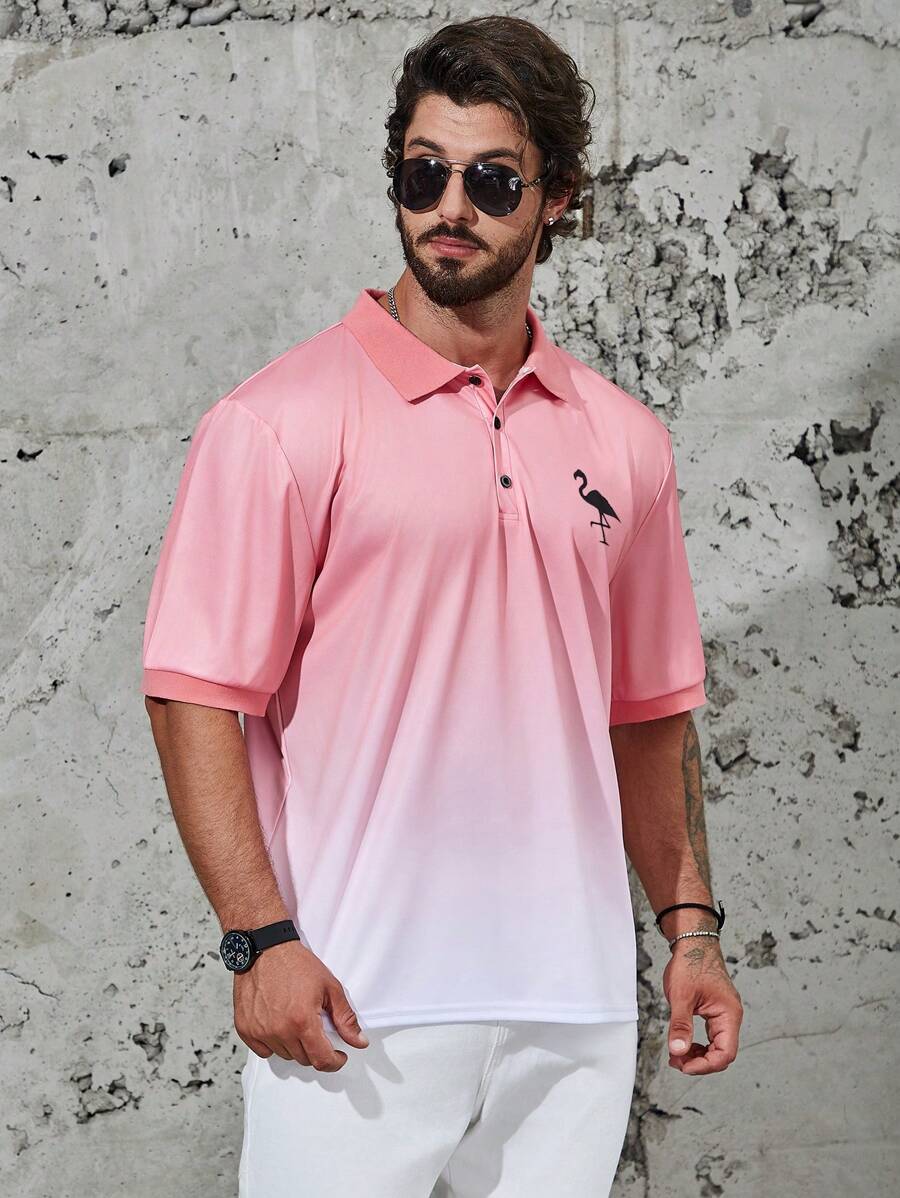 Manfinity Homme Áo sơ mi nam có in họa tiết Flamingo Plus - Hồng - Xem 1