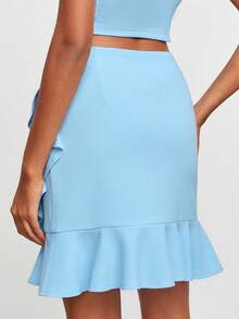 VNCIRCLE Ruffle Trim Wrap Hem Skirt - Baby Blue - View 2