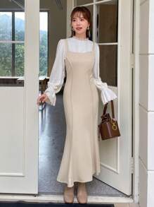 FRIFUL Tie Back Mermaid Dress Without Blouse - Apricot - View 6