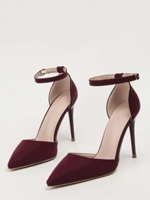 Ladies' European Style Fashionable & Concise Hollow Out High Heels With Thin Heel, Pointed Toe And Ankle Strap, Modern & Simple Red Sandals