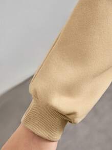 Teen Girl Heart Print Drop Shoulder Sweatshirt - Khaki - View 6