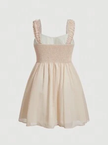 SHEIN MOD Talla grande Vestido de tirantes con cordón delantero pecho con fruncido - Albaricoque - Ver 2