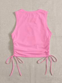 SHEIN EZwear Drawstring Side Crop Tank Top - Pink - View 2