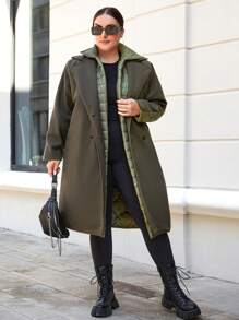 RueChic Plus Double Breasted Quilted Coat - Green - View 1