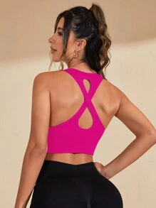 Easithlete Crisscross Back Sports Tank Top Gym Top Fitted Shirt - Pink - View 3