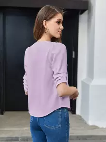 BizChic Solid Notched Neck Blouse - Mauve Purple - View 2