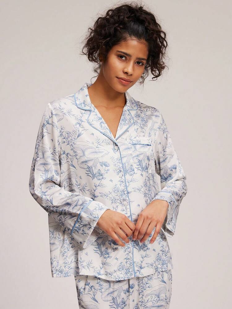 Autumn And Winter Floral Satin Long Pajama Set For Women Lounge Sets For Women Lingerie Fall Pajamas Clothes