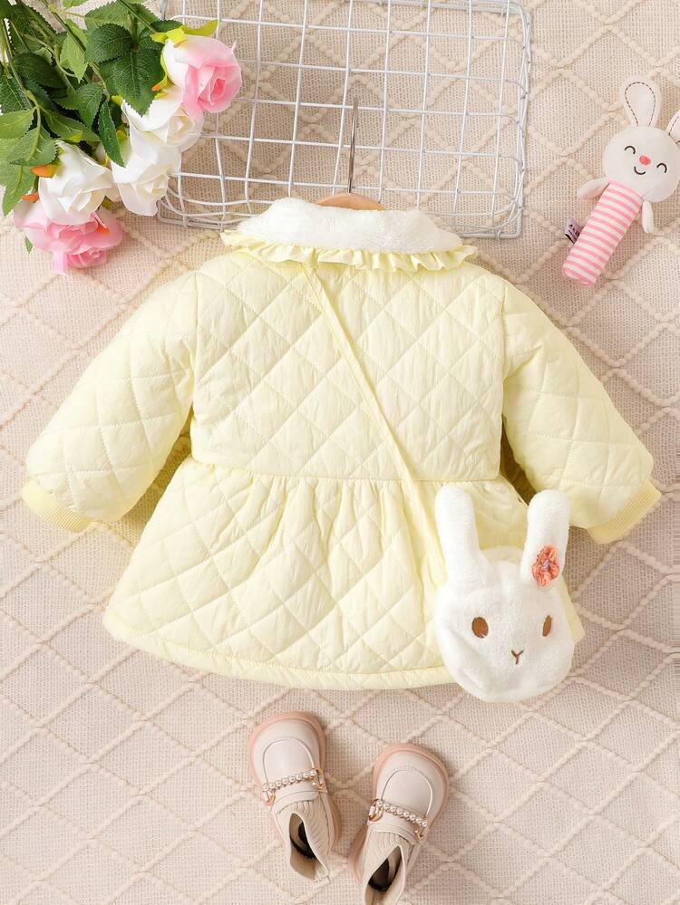 Baby Girl Borg Collar Ruffle Trim Coat & Bag