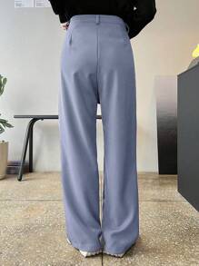 DAZY Casual Business Style Solid Color Straight Leg Pants,Women Dress Pants - Blue - View 2