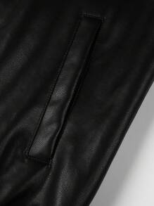 Manfinity Homme 男士时尚博格领拉链夹克，秋季外出黑色长袖拼色 PU 皮夹克，适合朋友、丈夫、男朋友的礼物，垃圾摇滚 - 黑色 - 查看 3