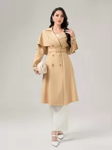 Modelyn Áo khoác dài có thắt lưng đôi ngực - Màu Khaki - Xem 1