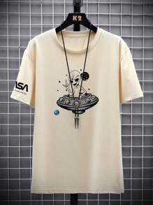 Manfinity Hypemode 男士大码卡通和字母圖案T恤 - 卡其色 - 查看 3