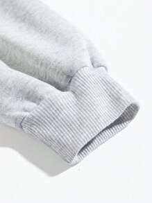 SHEIN EZwear 圖形圖案落肩袖加絨內裏運動衫 - 淺灰色 - 查看 3