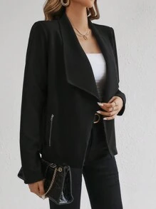 SHEIN Tall Waterfall Collar Open Front Jacket - Black - View 4